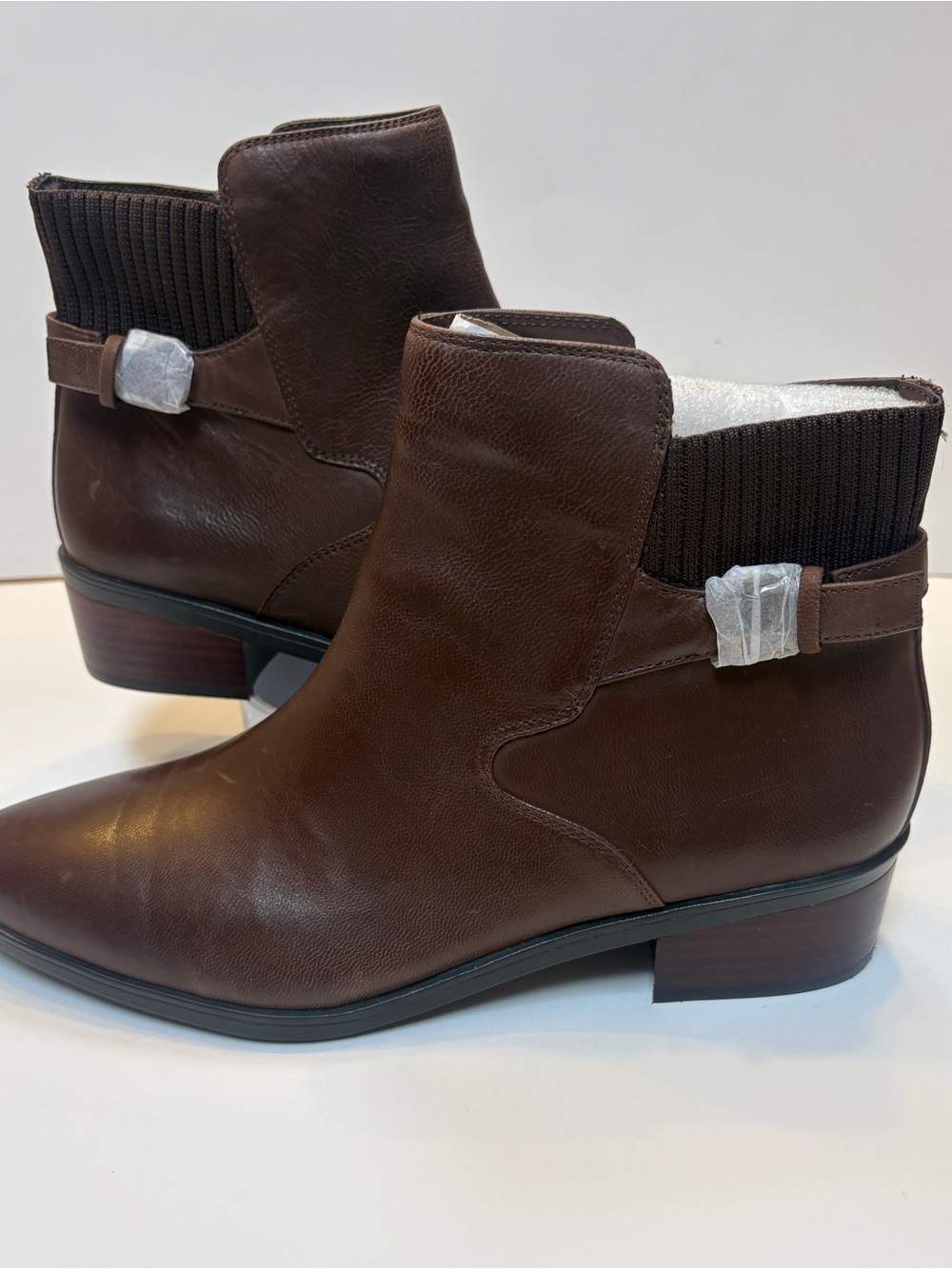 Bella Vita Dark Brown Leather Ankle Booties with Knit Collar